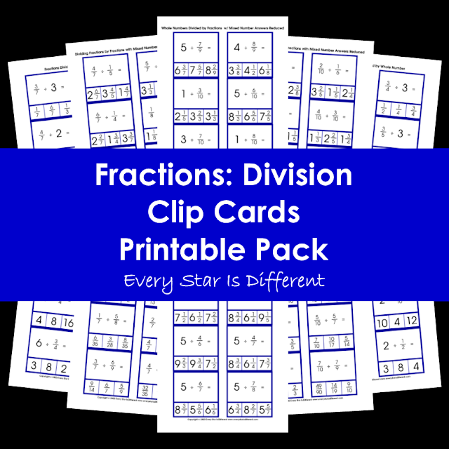 Fractions: Division Clip Cards Printable Pack
