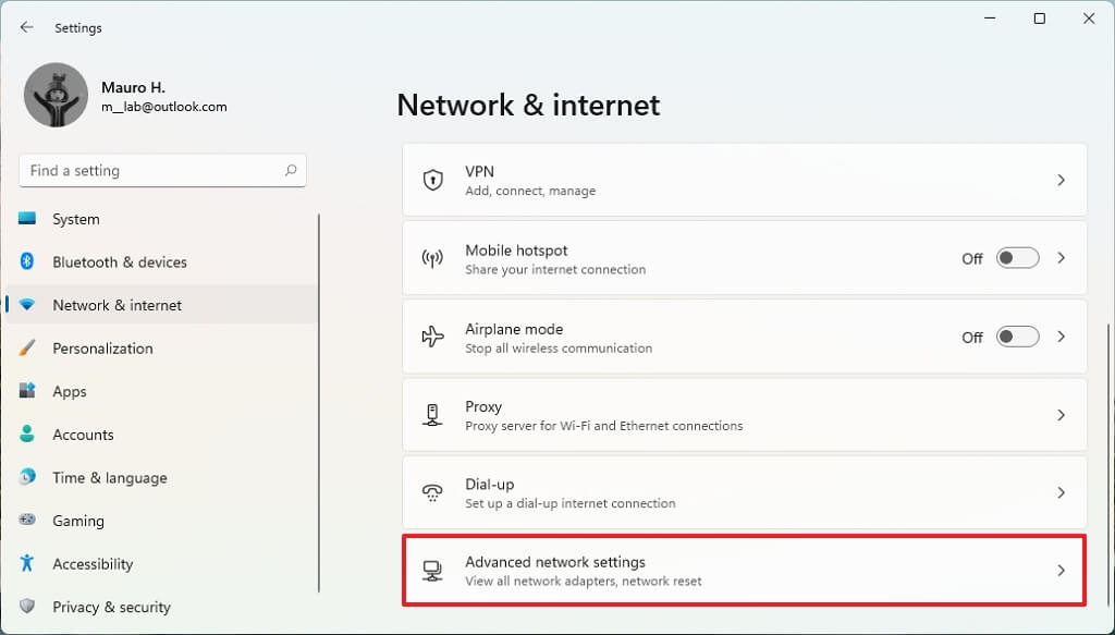 advanced network settings windows 11