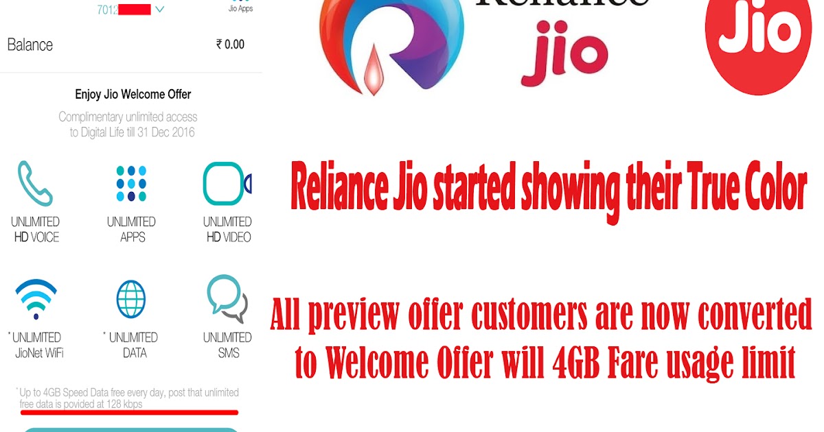 Reliance Jio started showing their True Color, All Preview offer customers converted to Welcome Offer Plan with usage limit