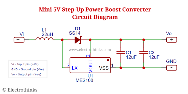 Mini 5V Step-Up Power boost converter module - Circuit diagram