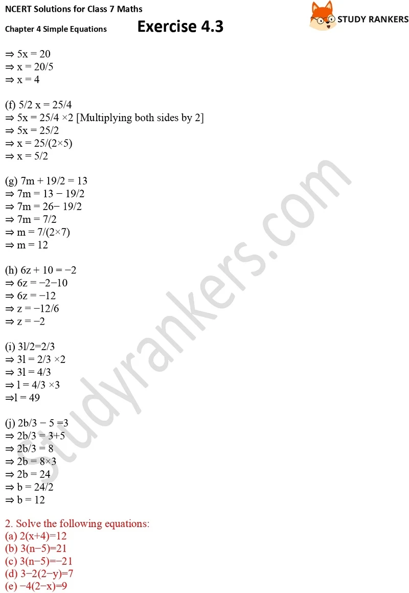 NCERT Solutions for Class 7 Maths Ch 4 Simple Equations Exercise 4.3 2