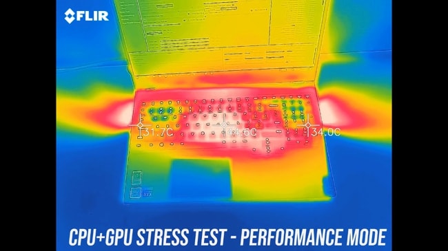 Keyboard and palm rest feel hotter than average during the performance mode CPU+GPU stress test in Legion 7i.