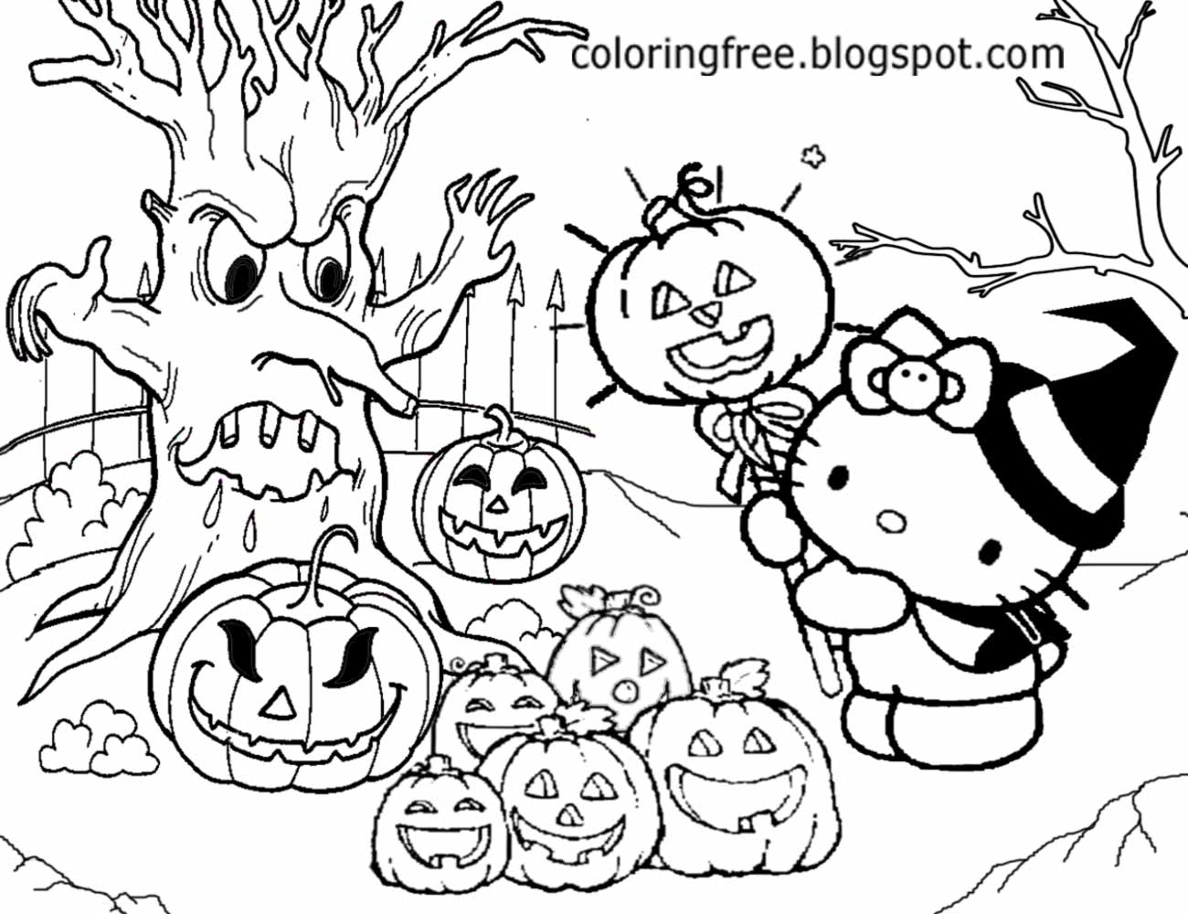 10 Easy Halloween Hello Kitty Coloring Pages for Kids