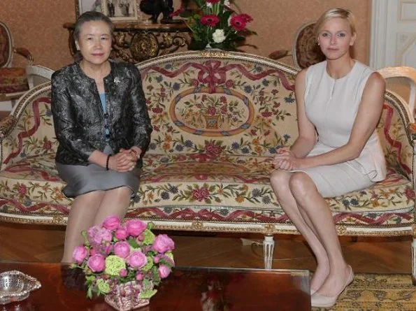 Prince Albert and Princess Charlene met with United Nations Secretary-General Ban Ki-Moon and his wife Ban Soon-taek