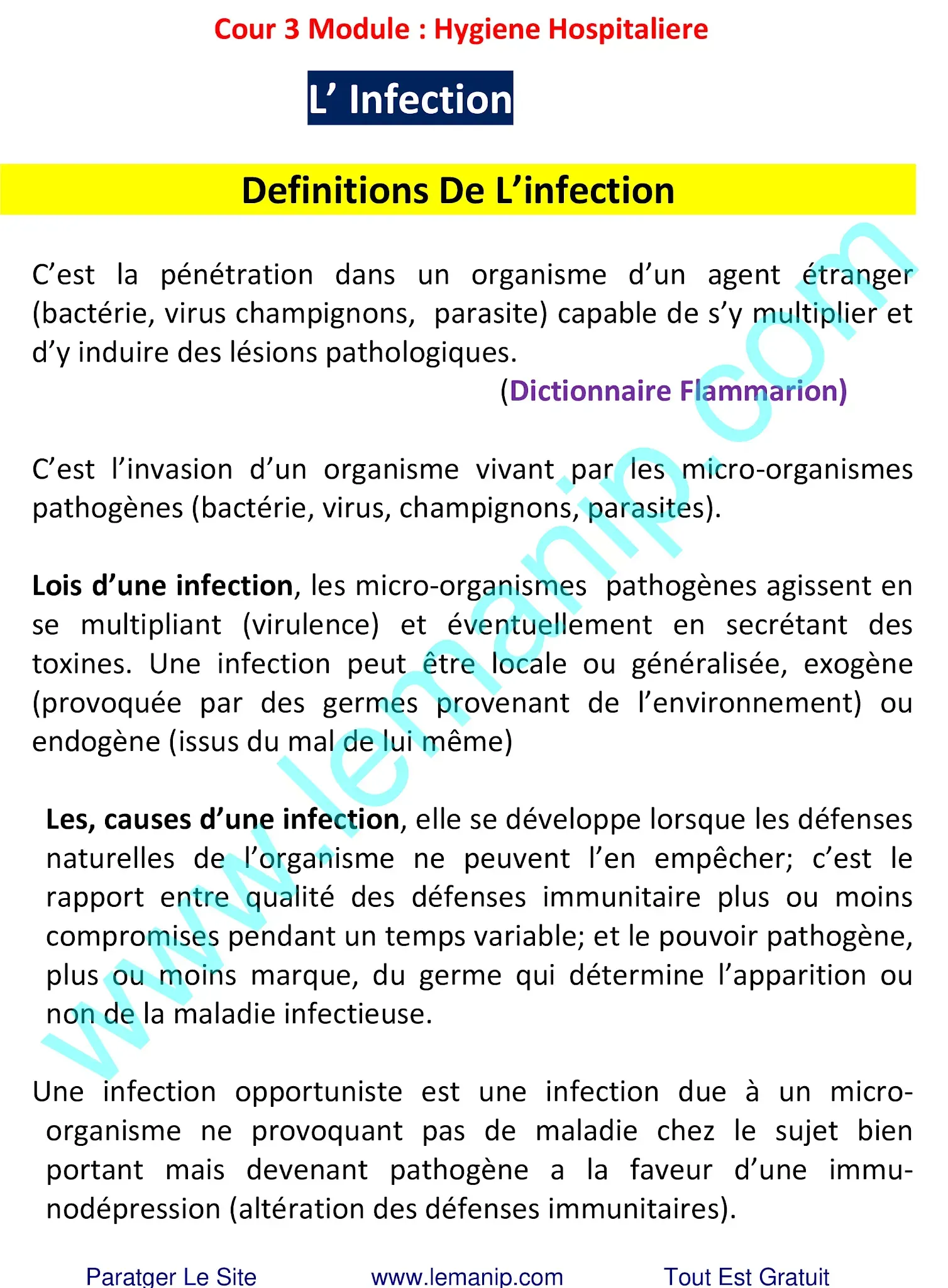 Definitions De L’infection