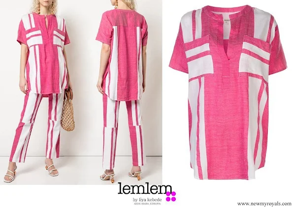 Queen Rania wore a striped voile cotton tunic from LemLem