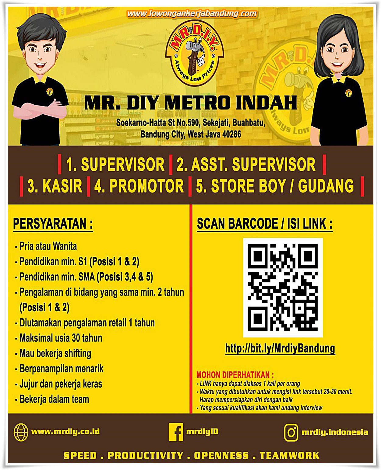 Lowongan Kerja Bandung Karyawan MR. DIY Metro Indah - Lowongan Kerja