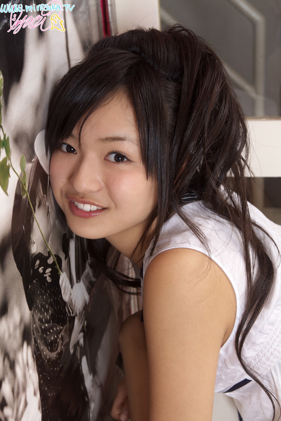 Mayumi Yamanaka Japanese Cute Idol Sexy White Short Robe Fashion Photo Shoot On The White Arm