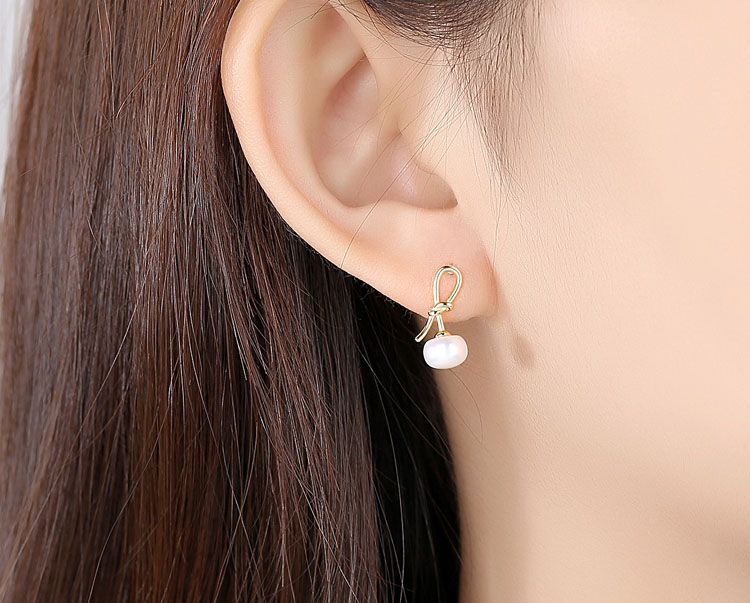 優美蝴蝶結淡水天然珍珠 925純銀耳環