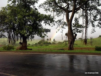 Rainbow in the monsoon at Bhandardara near Mumbai, India