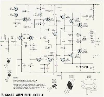 Circuit diagram 50W-70W Power Amplifier with 2N3055 & MJ2955