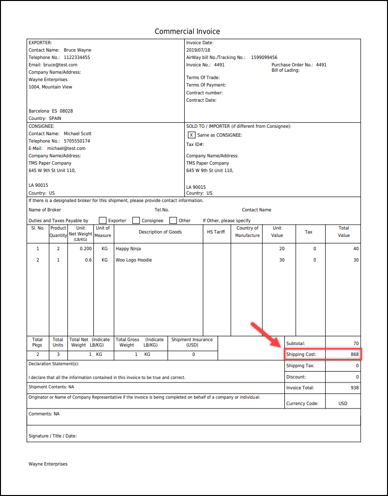 Shipment Receipt Dhl Invoice Template