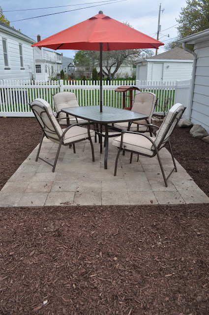 mulch, sod cutter, patio, pavers, DIY, landscaping, reno, pea gravel, dark brown shredded mulch, sand