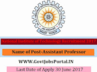 National Institute of Technology Jalandhar Recruitment 2017– 116 Assistant Professor