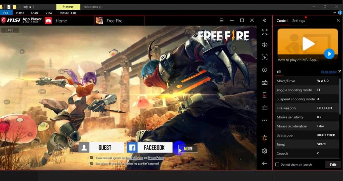 تشغيل فرى فاير على محاكي msi app player