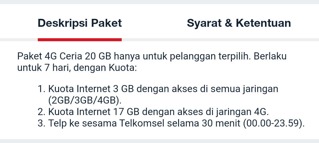 Deskripsi paket 4G ceria telkomsel Deskripsi paket 4G ceria telkomsel