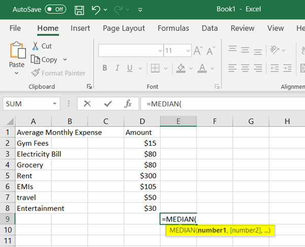 Расчет медианы в Excel