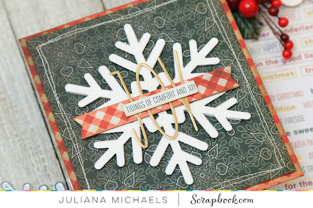 Joy Snowflake Christmas Card by Juliana Michaels featuring Scrapbook.com Snowflake Winter Wishes and Tall Skinny Alphabet Dies