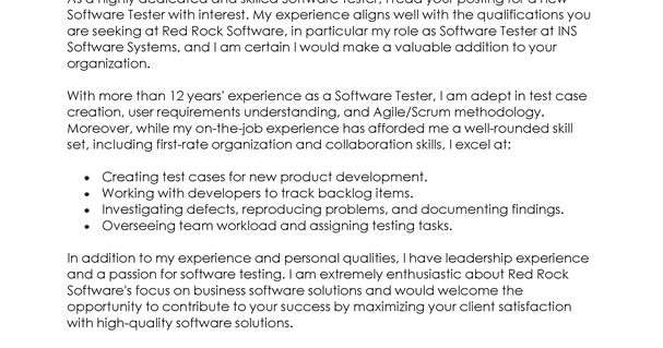 Software Quality Tester Cover Letter ~ Resume Letter