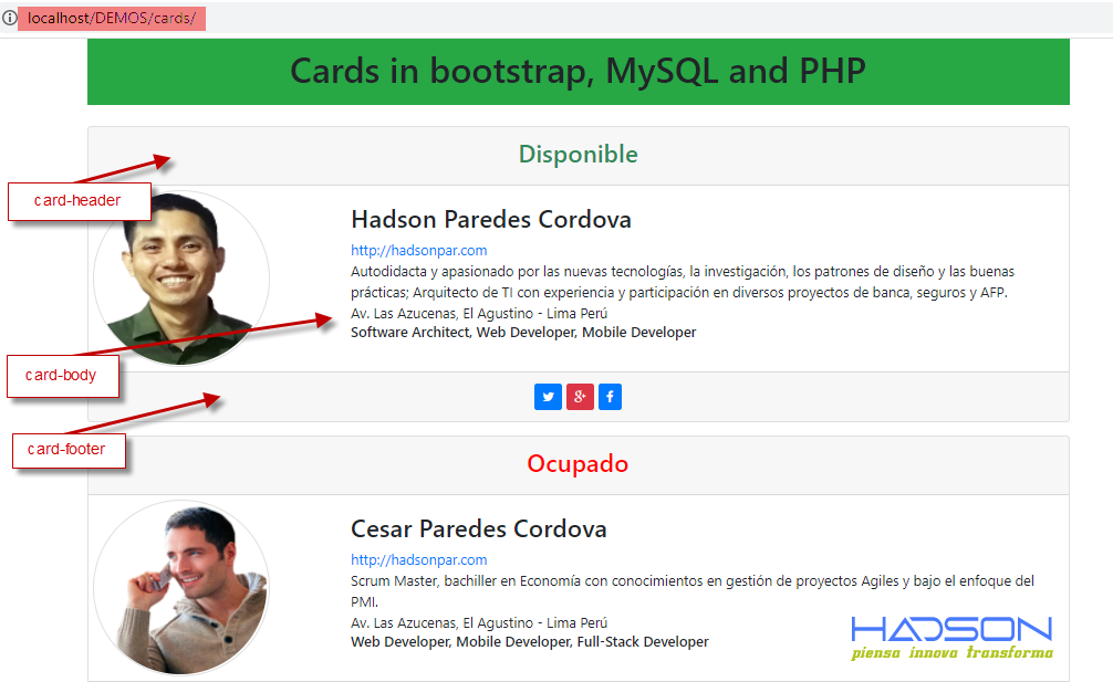 Cards en Bootstrap, MySQL y PHP