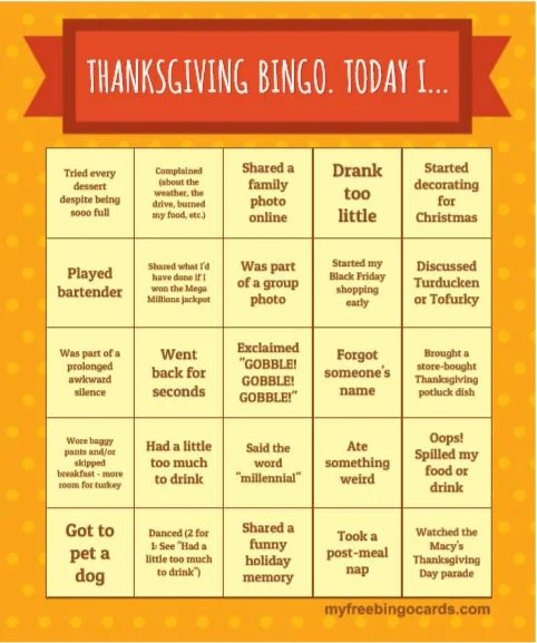Free Thanksgiving Printables - Bingo Card Conversation Starters