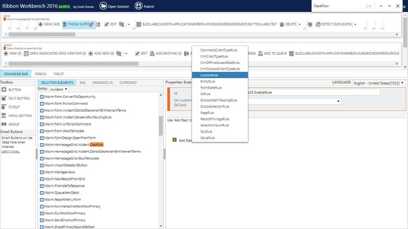 Software Development Enable Rule for Default Buttons Ribbon