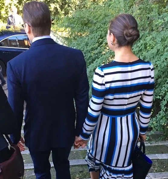 Crown Princess Victoria wore Dolce and Gabbana dress, By Malene Birger shoes, gold diamod earrings