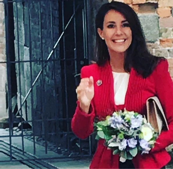 Princess Marie wore Giorgio Armani red blazer, Tara Jarmon blouse, Jimmy Choo suede pumps and carried By Malene Birger clutch. Diamond tiara