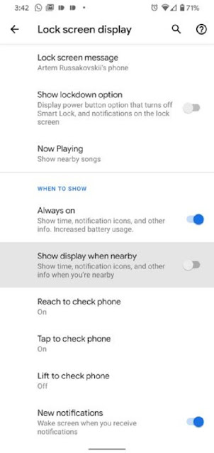 Pixel 5 Always on Display Settings