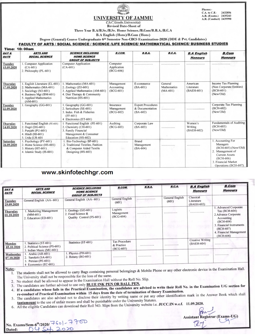 DATE SHEET OF BA/B.SC./B.SC HOME ENGLISH(HONS