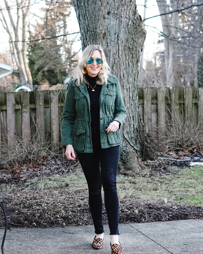 green cargo jacket outfit