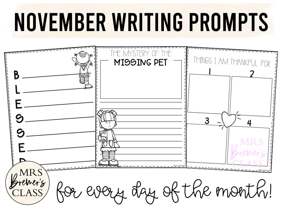 November Writing Prompt Templates | For Daily Journals or the Writing ...