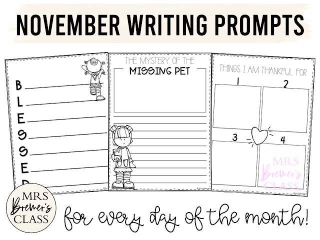 November writing templates for daily journal writing or a writing center in Kindergarten First Grade Second Grade