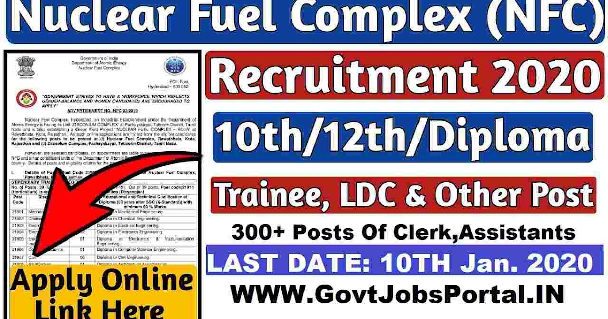 Nuclear Fuel Complex India Recruitment 2020 Govt Jobs for 250