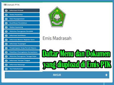 Daftar Menu dan Dokumen yang diupload di Emis PTK