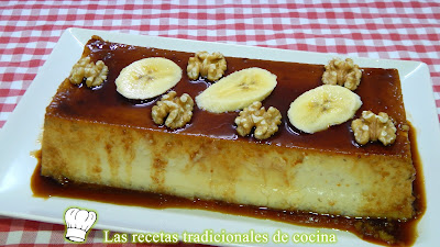 Receta fácil de flan de plátano y nueces