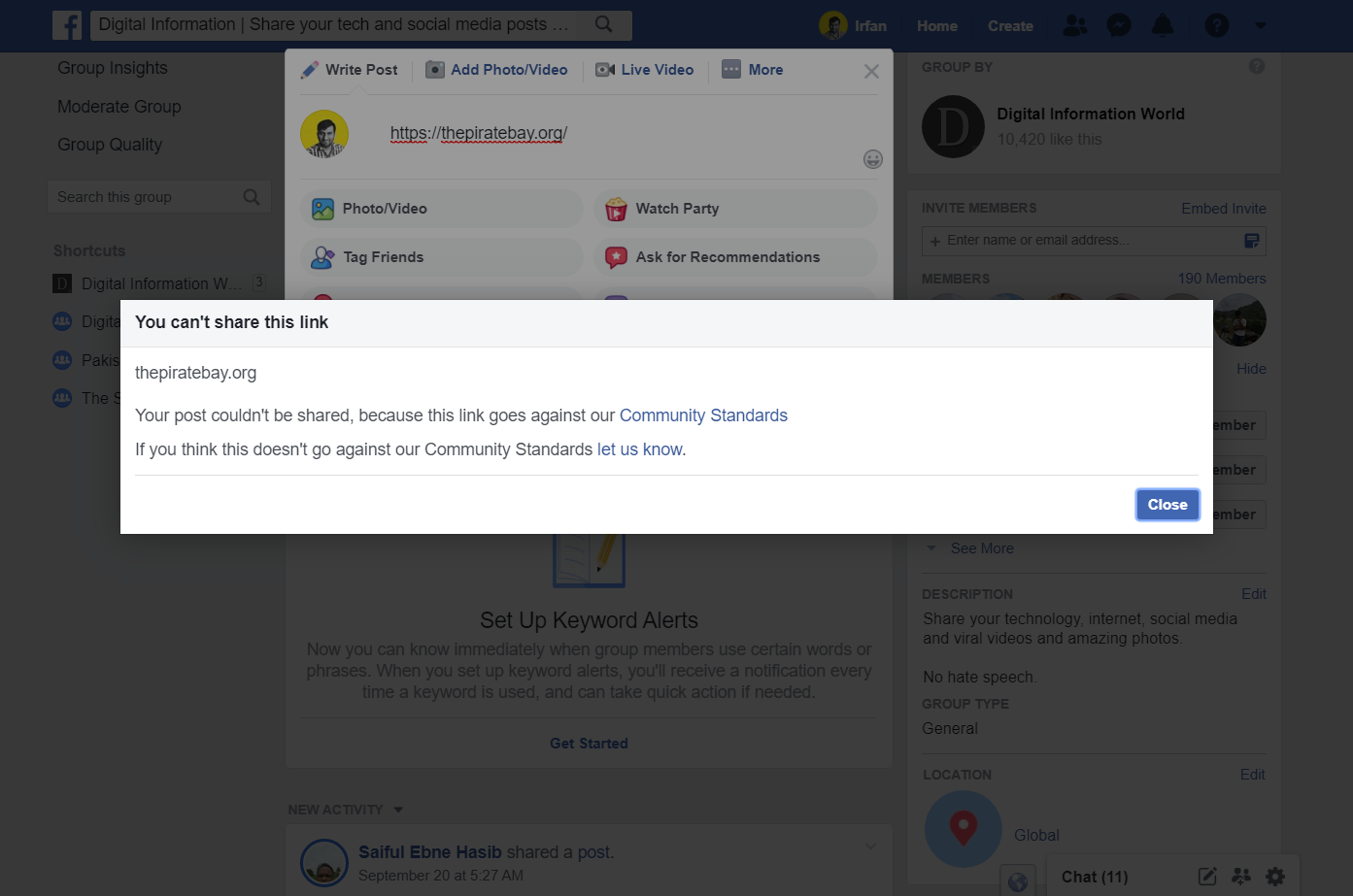 Facebook Is Blocking Major Pirated Sites and their Links