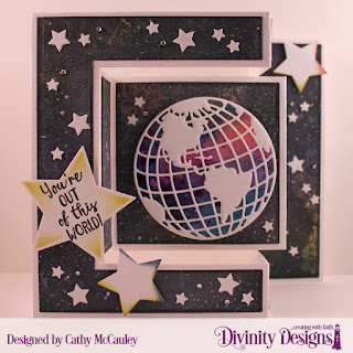 Divinity Designs Stamp Set: Color My World, Custom Dies: Tri-Fold Card with Layers, Globe & Stand, Sparkling Stars