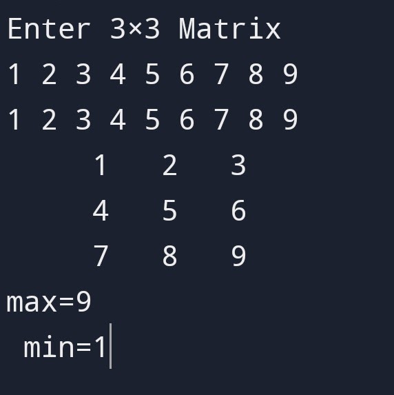 c program to find maximum and minimum element of a matrix | using 2d array