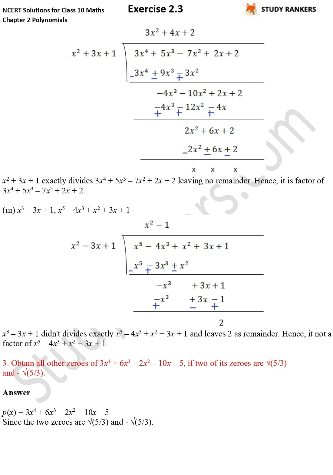 NCERT Solutions for Class 10 Maths Chapter 2 Polynomials Exercise 2.3 3