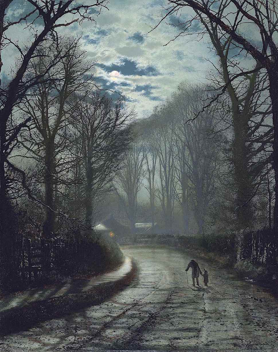 John Atkinson Grimshaw a John Atkinson Grimshaw painting of old and young walking