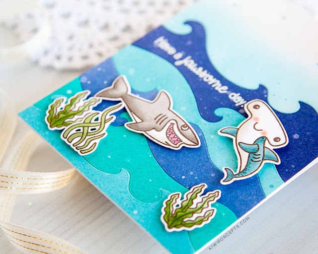 Sunny Studio Stamps: Best Fishes Catch A Wave Dies Ocean Themed Cards by Keeway Tsao