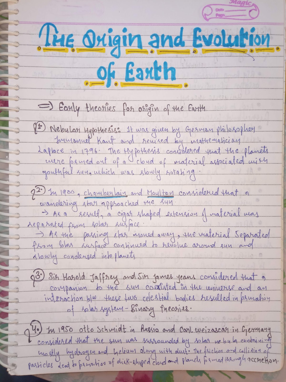Handwritten Notes of THE ORIGIN AND EVOLUTION OF EARTH Geography