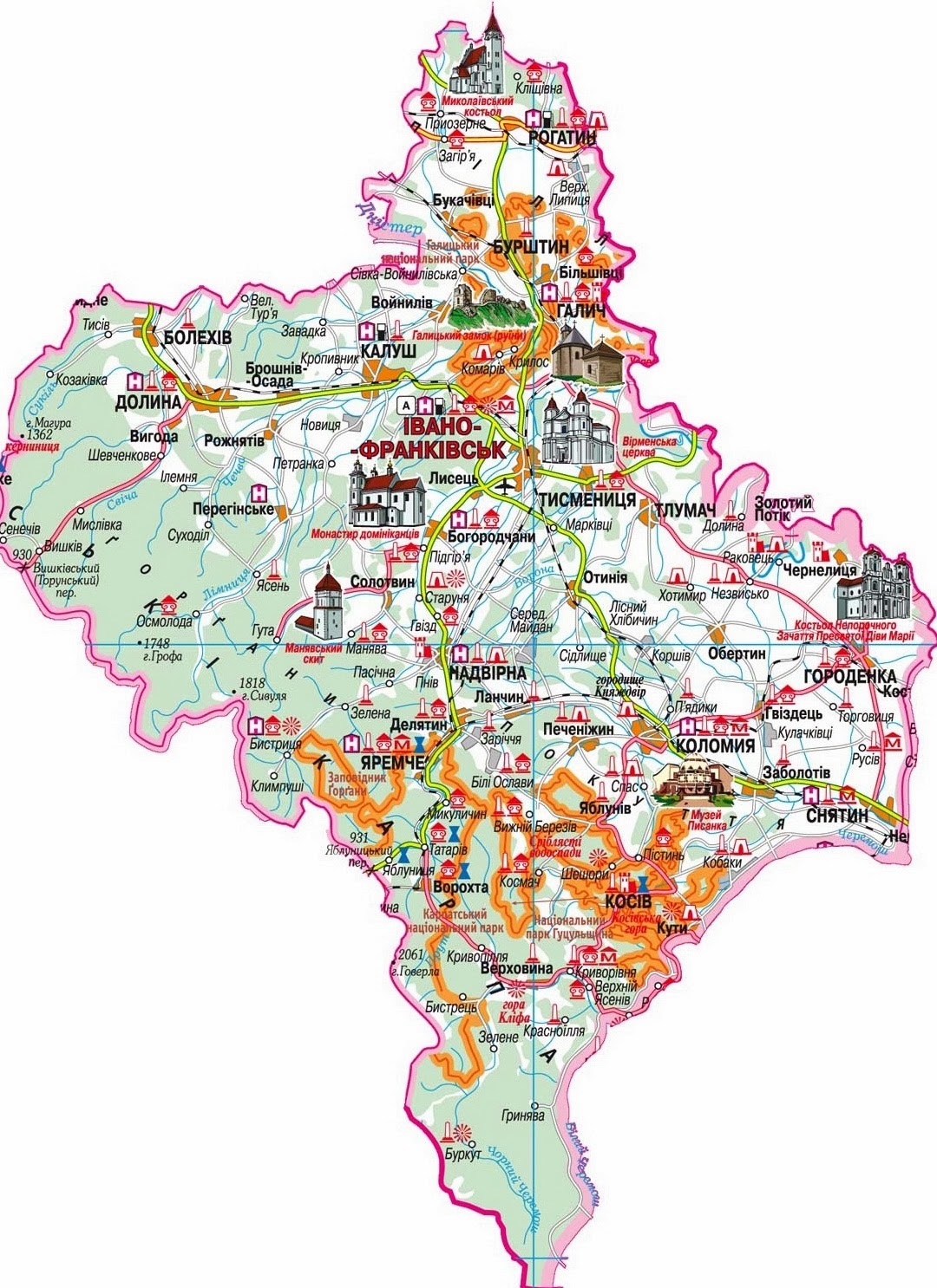 Карта ивано франковской области с городами и селами подробная