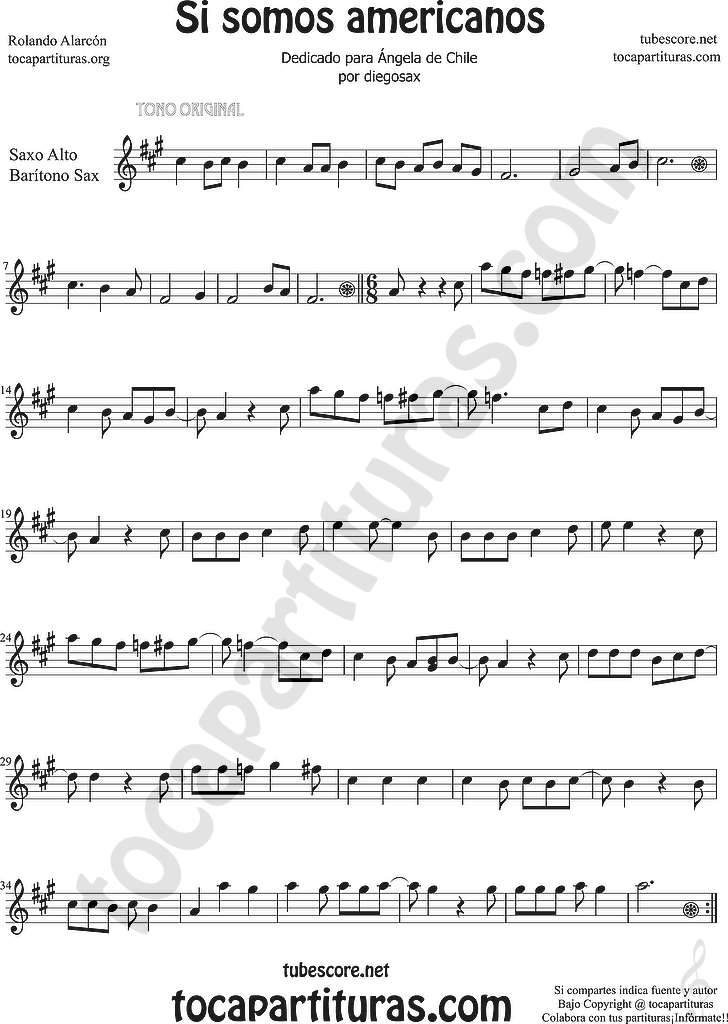 tubescore Si somos americanos Sheet Music for Flute, Violin, Alto Sax