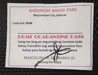 Barangay Bahay Pare Home Quarantine Pass