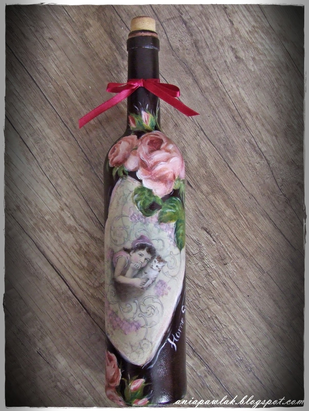 OWOCE MOJEJ WYOBRAŹNI butelka decoupage z transferem