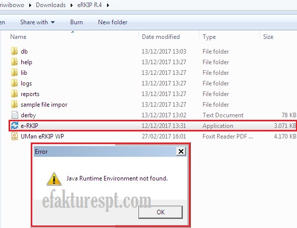 Buka eRKIP Error Java Runtime Environment Not Found