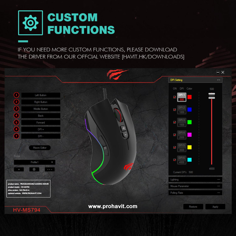 TECH STORE: HAVIT Gaming Mouse 4000DPI Programmable 7 Buttons RGB ...