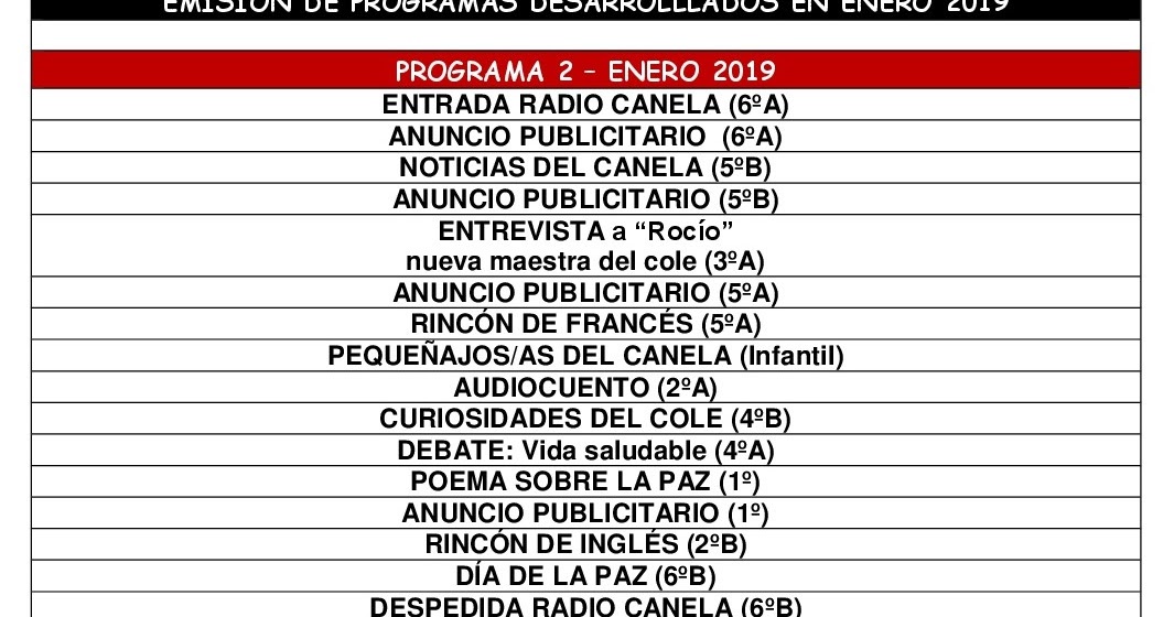 RADIO CANELA PARRILLA DE PROGRAMACIÓN (PROGRAMA 2 ENERO 1ª TEMPORADA) RADIO CANELA PARRILLA DE PROGRAMACIÓN (PROGRAMA 2 ENERO 1ª TEMPORADA)
